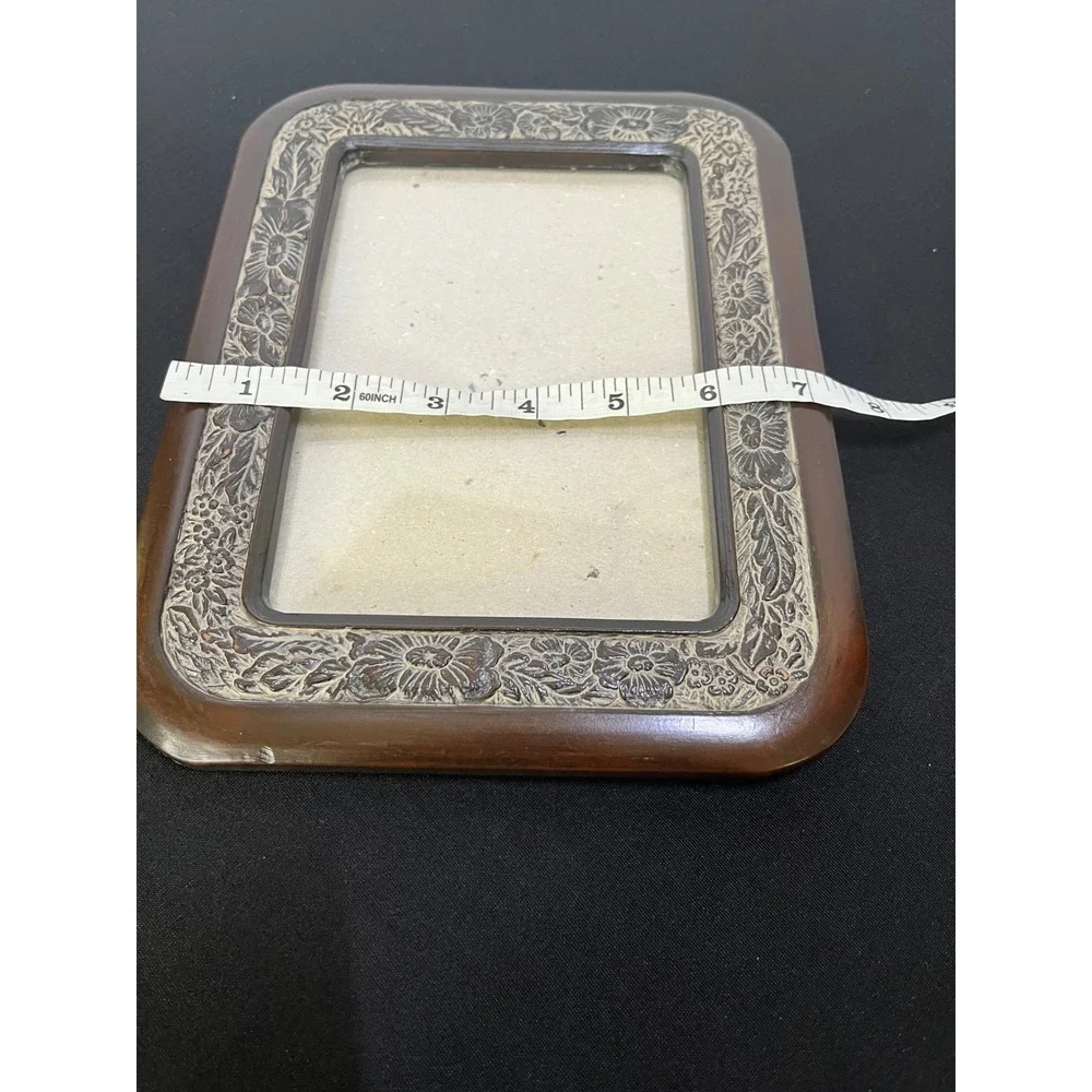 Vintage Floral Relief Picture Frame Dark Wood Tone Tabletop 4x6 Style Decor